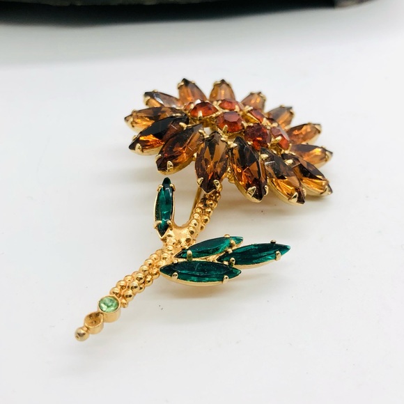 Vintage Large Flower Stem rhinestone Brooch - Picture 8 of 10